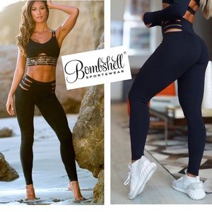Bombshell Sportswear Black Leggings Dangerous 3 Strap Waist